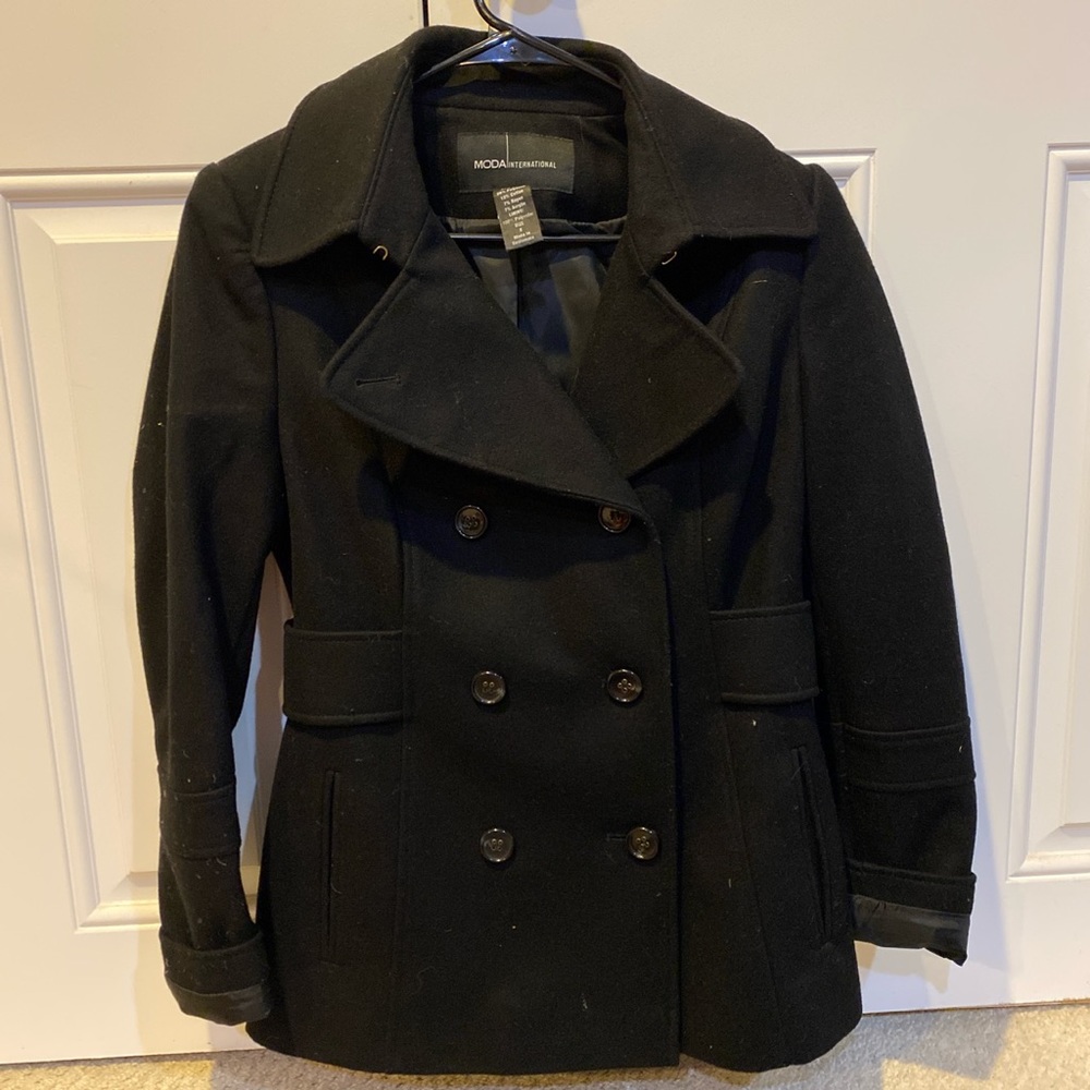 Black wool blend peacoat